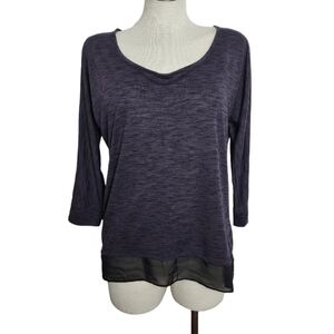Vanity Round Neck Quarter Sleeve Sheer Button Purple Women's Top  Size M